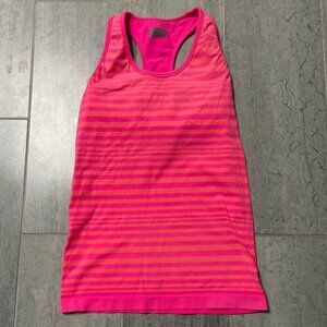 Athleta Seamless Striped Racerback Tank Top with Built-In Bra Pink Orange Small